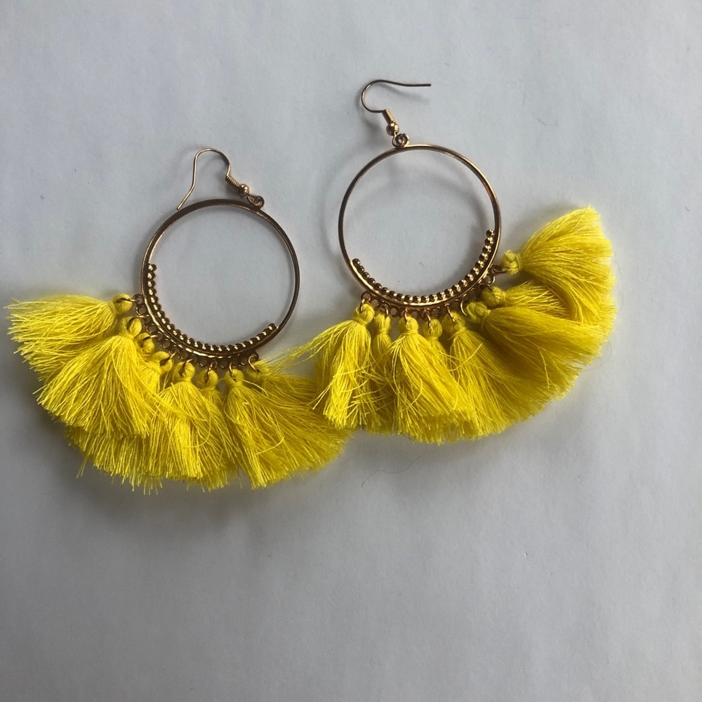 Yellow Tassel Hoops